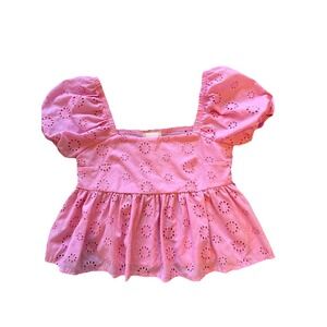 Altar'd State Eyelet Crop Top Women's S Pink Lined Tie Back Boho, babydoll